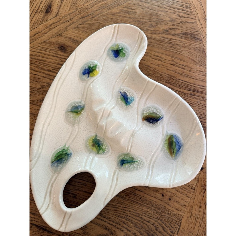 Vintage Jacouin USA‎ Freeform Ceramic Catchall Ashtray MCM Crackle Glaze
